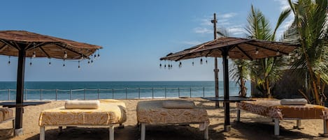 On the beach, white sand