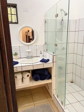 Dusche, Handtücher, Seife, Toilettenpapier