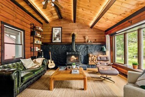 Fireplace, computer monitors
