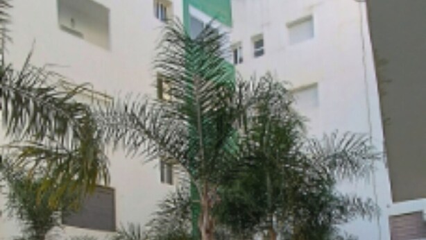 A courtyard with potted plants and a pathway leading to a building entrance. - Modern apartment near beaches and airport (Tetuán)