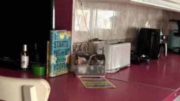 Fridge, microwave, oven, coffee/tea maker