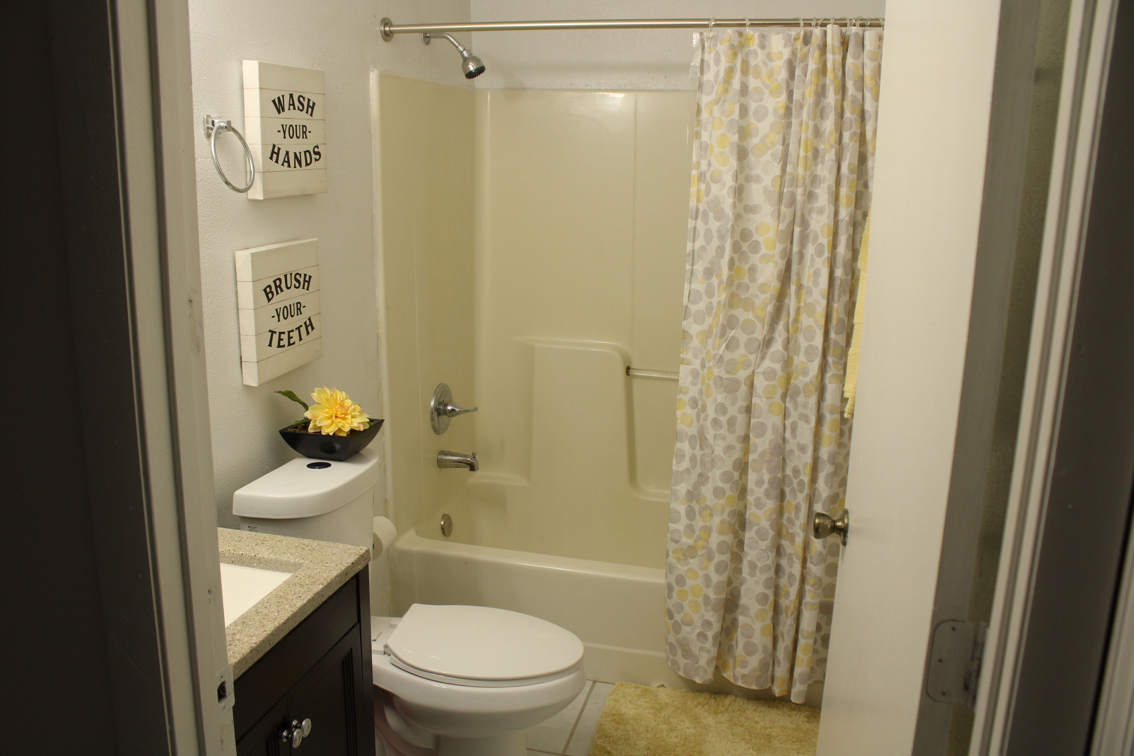 Regadera, secadora de cabello, toallas, jabón 