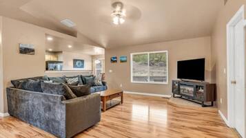 Smart TV, fireplace, table football, ping pong