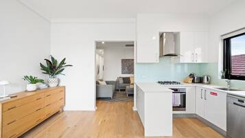 Fridge, microwave, oven, dishwasher