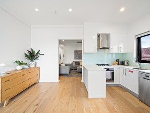Fridge, microwave, oven, dishwasher