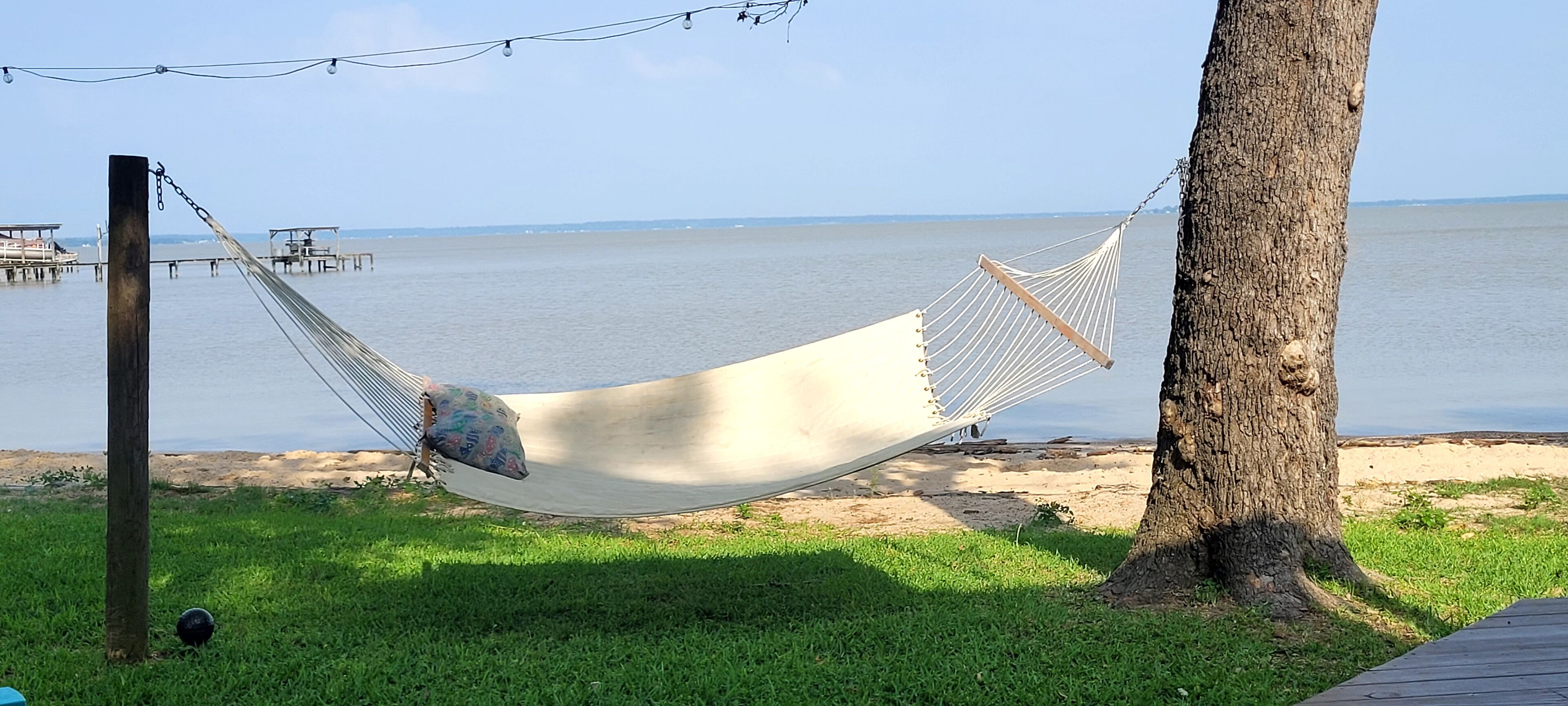 On the beach, sun-loungers