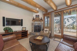 TV, lareira, aparelho de som, escritórios