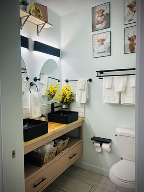 Hair dryer, towels, soap, shampoo - Spur of the Moment Suite. Charming 2-bedroom apartment in Soldotna with WiFi (Soldotna)