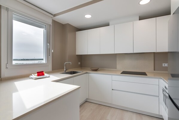 Fridge, microwave, oven, dishwasher