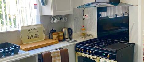 冷蔵庫、電子レンジ、オーブン、コンロ