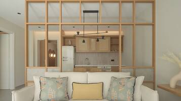Suite with Private Pool | Woonruimte | Een 43-inch smart-tv met satellietzenders