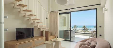 Loft Suite with Hot Tub 201 | Living area | 43-inch Smart TV with satellite channels