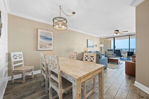 Signature Condo, 3 Bedrooms, Non Smoking, Beach View | Living room | 65-inch Smart TV with cable channels, DVD player - White Caps 103 (Orange Beach)