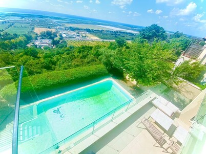 Spacious family villa, swimming pool, panoramic view & nearby beach