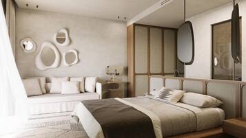 Premium Suite with Panoramic View & Shared Heated Pool | 1 soverom, safe på rommet, skrivebord og skrivebord for bærbar PC