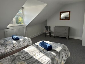 2 bedrooms, desk, iron/ironing board, travel cot