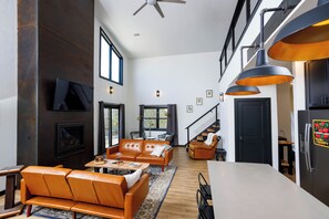 Smart TV, fireplace, video games, stereo