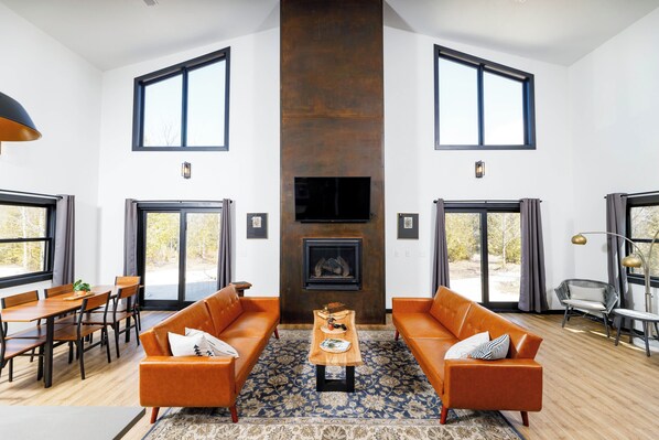 Smart TV, fireplace, video games, stereo