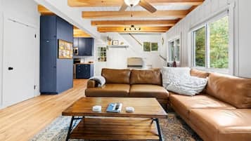 Smart TV, fireplace, ping pong, books
