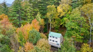 A house surrounded by dense forest with autumn foliage. - Hot Tub + Pool Table + Resort Access + Fast Wifi (Campton)