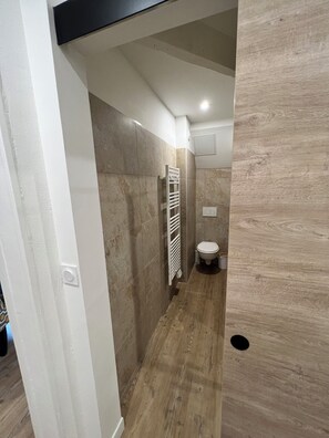 Dusche, Haartrockner, Handtücher, Toilettenpapier