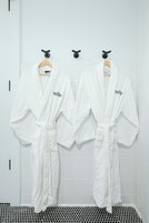 Shower, hair dryer, bathrobes, towels