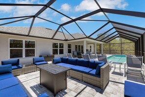 Outdoor dining - New Poolside Home in South Gulf Cove! Beaches Boca Grande, Manasota, Siesta Key & Venice (Port Charlotte)