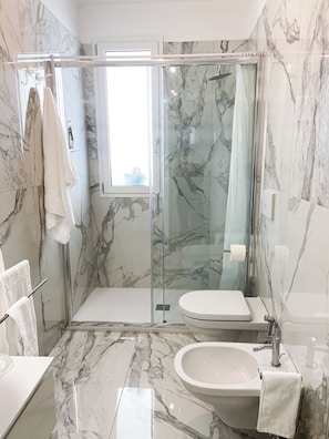 Dusche, Haartrockner, Bidet, Handtücher