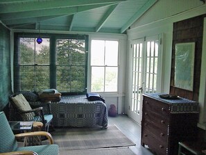 テレビ、暖炉、DVD プレーヤー、書庫