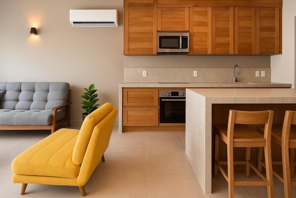 Comfort Apartment, Balcony, City View | Private kitchen