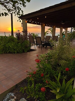 Terrace/patio - Beachfront duplex! Walk to town! Solar power/fast wifi! Rent one side or both! (Stella)