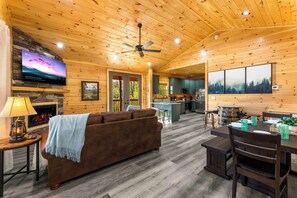 TV, fireplace, video games