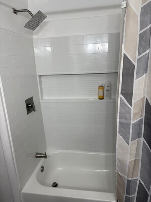 Shower, towels, soap, shampoo