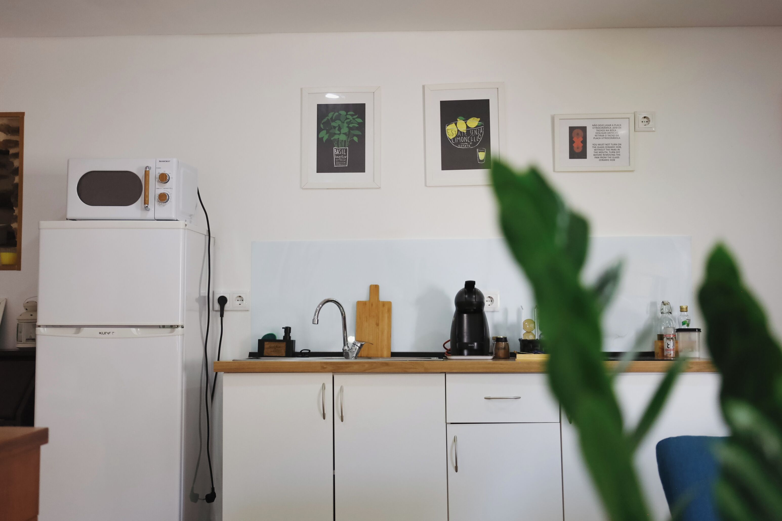 Coffee/tea maker, fridge, microwave, stovetop