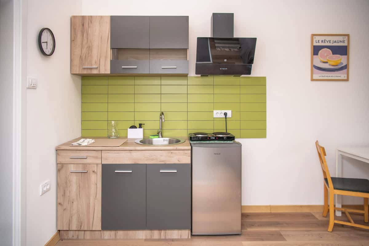 Classic Studio | Private kitchen | Mini-fridge, stovetop, cookware/dishes/utensils
