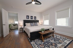 1 bedroom, desk, iron/ironing board, travel crib