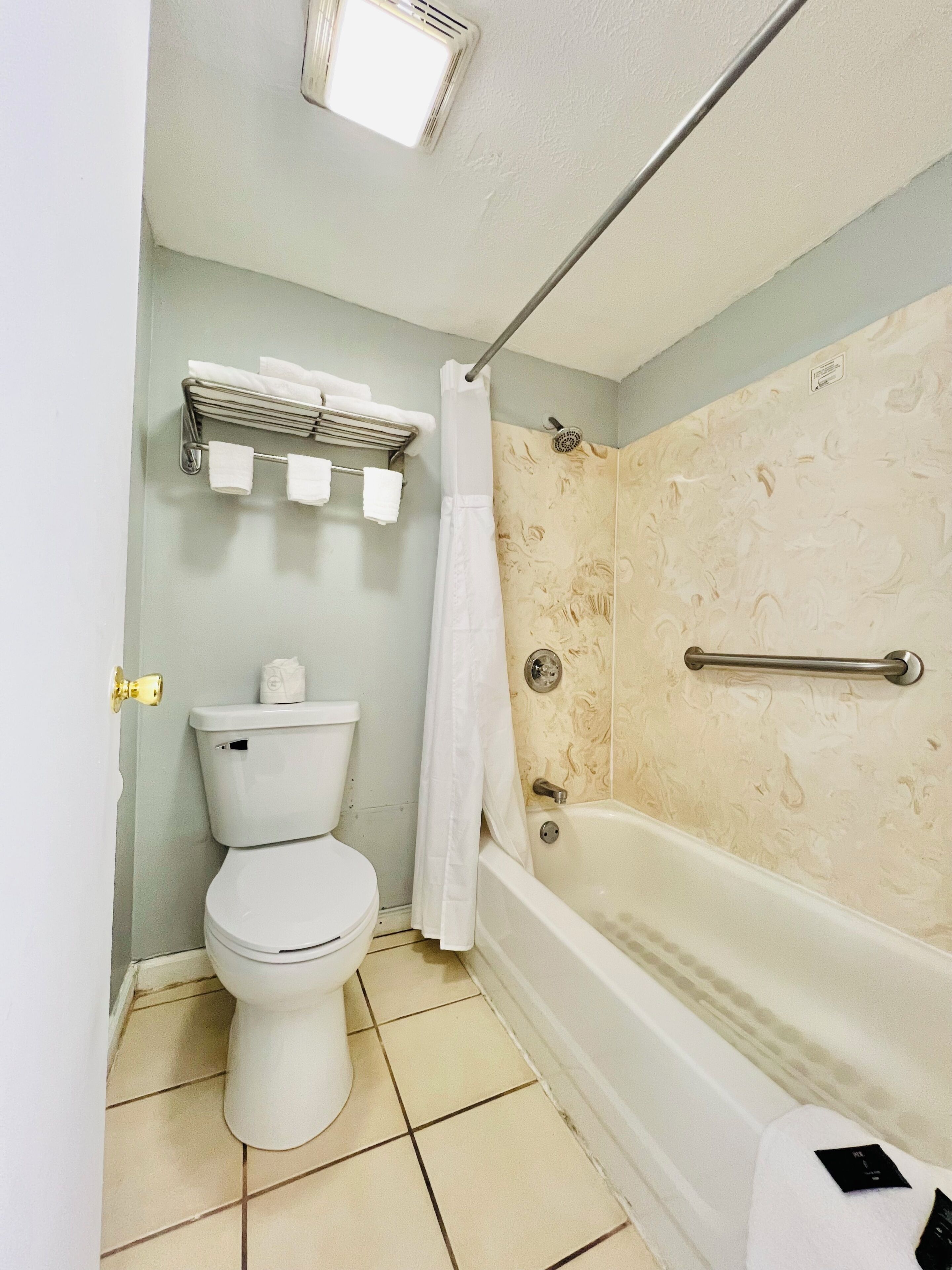 Une salle de bain avec des toilettes, une baignoire et une douche.