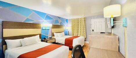 Standard Room, 2 Double Beds, Non Smoking | Desk, laptop workspace, free WiFi, bed sheets
