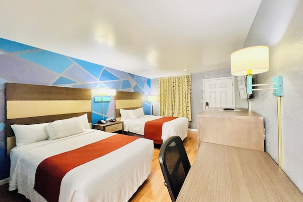 Standard Room, 2 Double Beds, Non Smoking | Desk, laptop workspace, WiFi (free), bed sheets