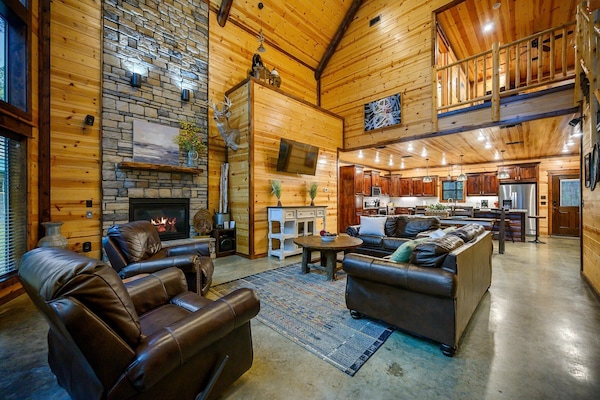 Cabin, Multiple Beds, Hot Tub, Garden View (Sugar Daddy) | Living area | 55-inch flat-screen TV with digital channels, fireplace