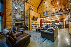 Cabin, Multiple Beds, Hot Tub, Garden View (Sugar Daddy) | Living area | 55-inch flat-screen TV with digital channels, fireplace