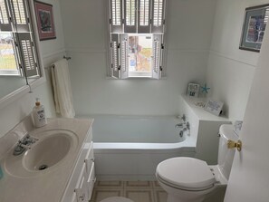 Shower, hair dryer, towels, soap - Charming 3-bedroom house with WiFi and AC in Gwinn (Gwinn)