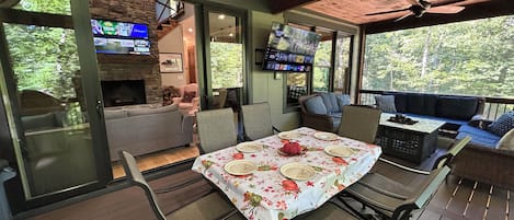 Sit family style on the back porch and cheer on your favorite football team!