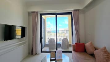 Luxury Apartment, 2 Bedrooms, Balcony, Partial Sea View | Living area | LED TV