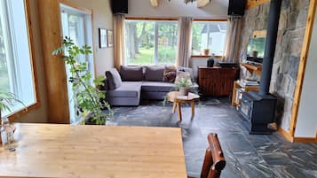 Una Smart TV, una chimenea, una pantalla de ordenador