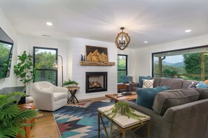 Télévision, cheminée, espaces bureaux