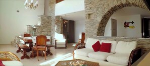 Living area - Saronic Citadel Villa with pool and Starlink 400Mbps Internet (Perani)