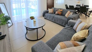 Living area - Serenity Pearl villa with a private pool,  2 min walk to the beach (Protaras)