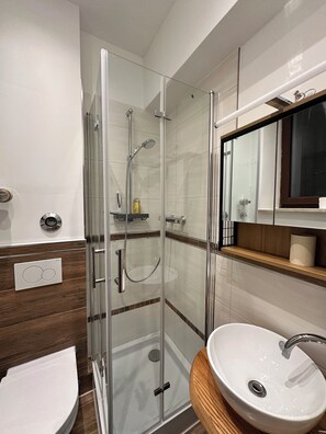 Dusche, Handtücher, Seife, Toilettenpapier