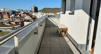 Modern apartment with large roof terrace directly on the Neckar